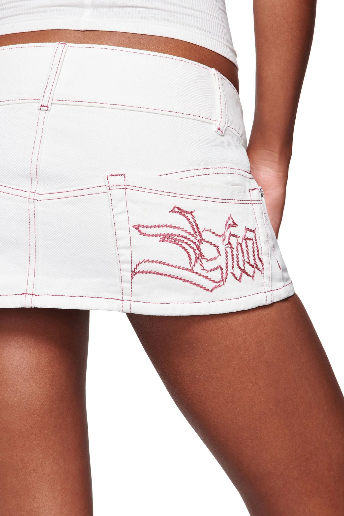 MOXIE DENIM MINI SKIRT - WHITE - Image 5