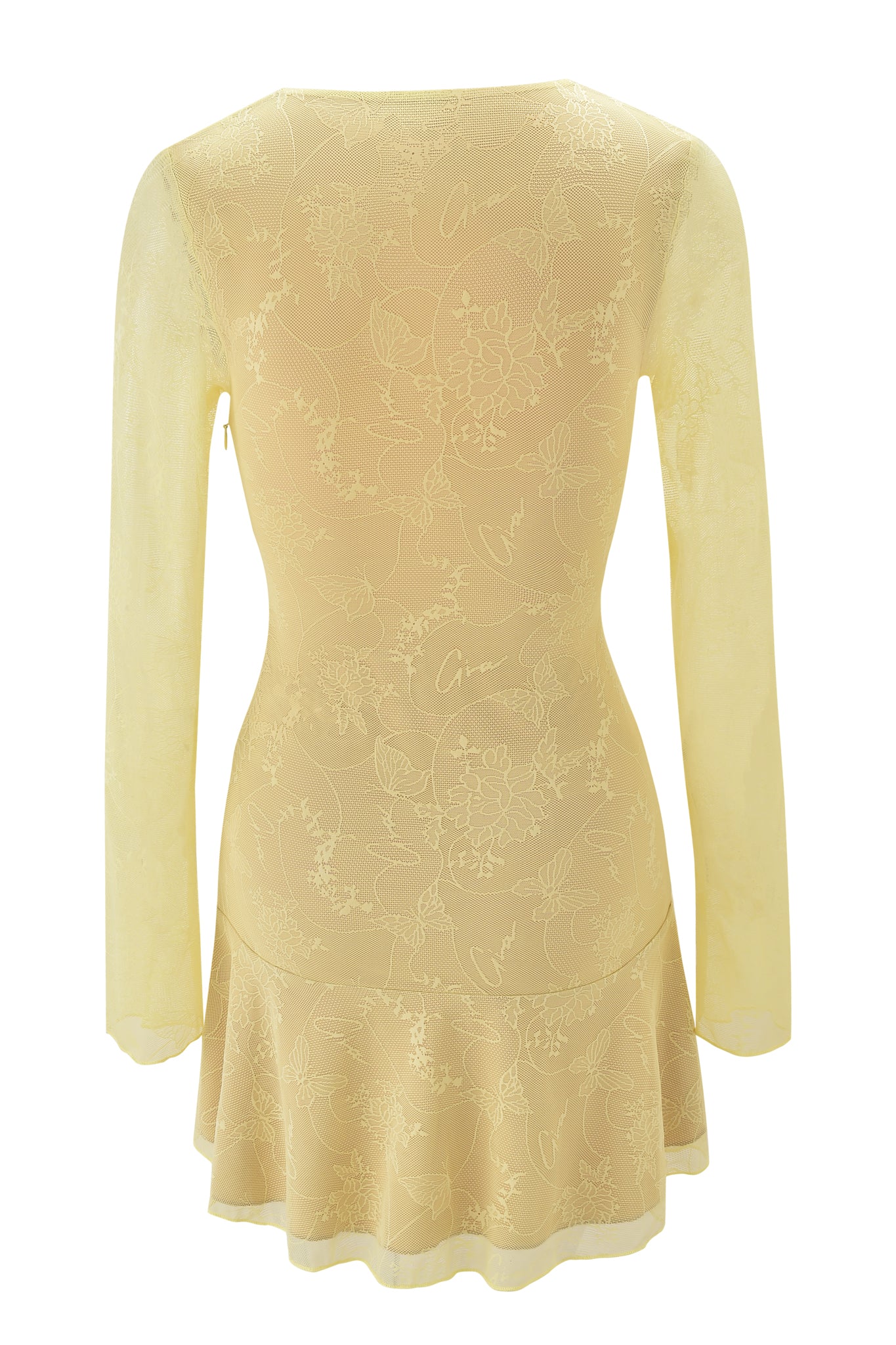 YVETTE LACE LONG SLEEVE RUCHED MINI DRESS - YELLOW - Image 6